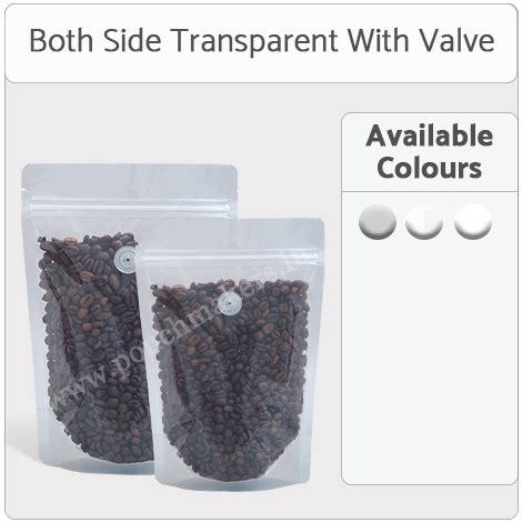Both Side Transparent Stand Up Pouches With Valve - COFFEE BAGS WITH VALVE