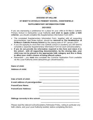 Fillable Online St Mary's Catholic Primary supplementary form Fax Email ...
