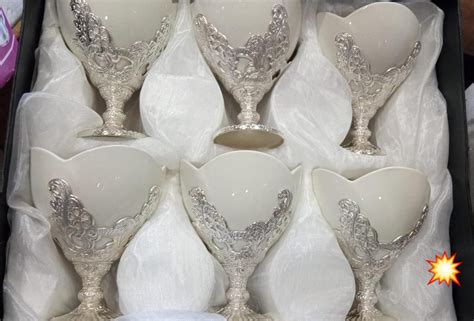 Beautiful footed porcelain dessert bowls with silver metal casing-AMAZ ...