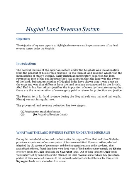 Mughal Land Revenue System - Mughal Land Revenue System Objective; The ...