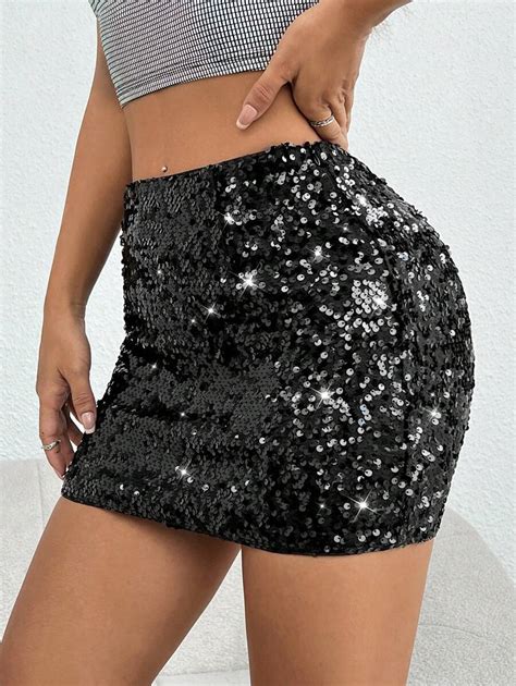 SHEIN PETITE Sequin Bodycon Skirt | SHEIN USA