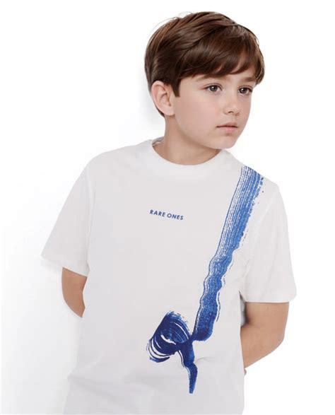 Rare Ones Kids Strok White Cotton Blend Short Sleeve Crew Neck Print T