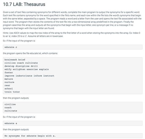 Answered: 10.7 LAB: Thesaurus Given a set of text… | bartleby