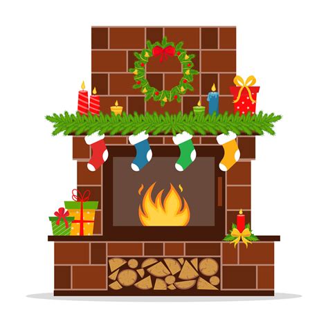 Christmas fireplace with socks, decorations and a wreath. Vector illustration. 15288695 Vector ...