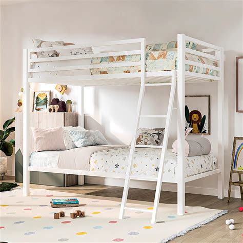 Unqiue Handicraft Twin Metal Low Bunk Bed With Ladder Only Frame(White ...