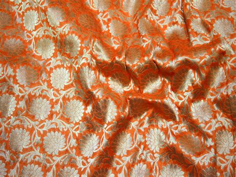 Buy Orange Wedding Dress Material Indian Brocade Fabric by the Online ...