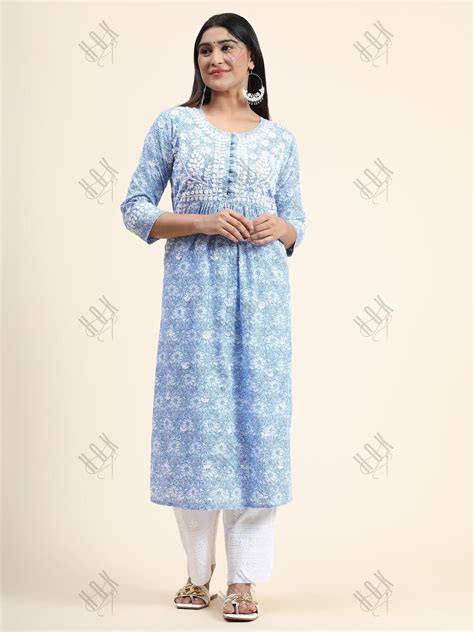 Hand embroidery Chikankari Long Kurta- Printed White - House Of Kari ...