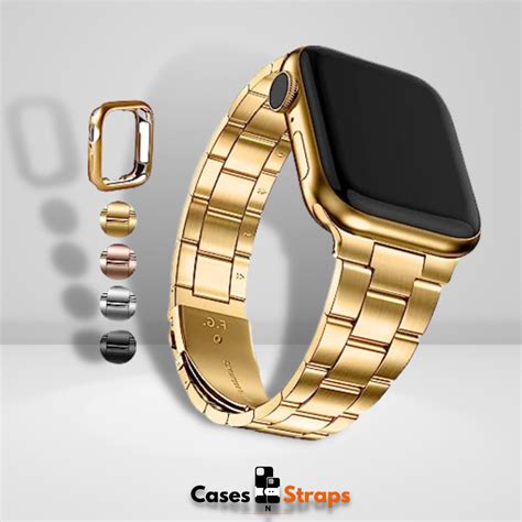 Stainless Steel iWatch Strap With Watch Case 42/44/45/49 MM(Gold Color ...