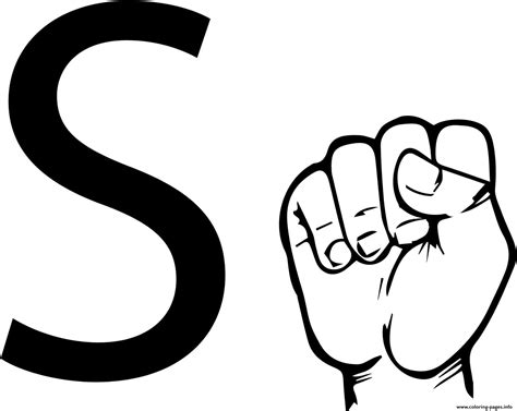 Asl Sign Language Letter S Coloring page Printable