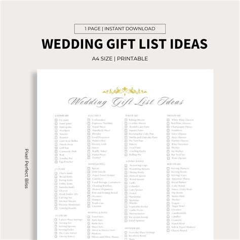 Wedding Gift List, Printable, Bridal Gift Checklist, Marriage Gift ...