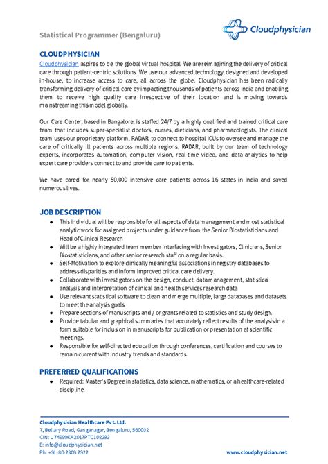 20220331 Statistical-Programmer - Statistical Programmer (Bengaluru ...