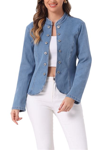 INSPIRE CHIC Denim Blazer for Women's Open Front Distressed Stand ...