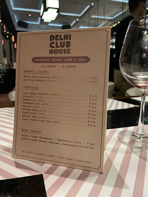 Menu at Delhi Club House, Gurugram, One Horizon Center