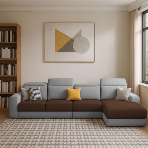 Orion RHS 6 Seater L Shape Sofa Set for Living Room (Brown Grey Colour