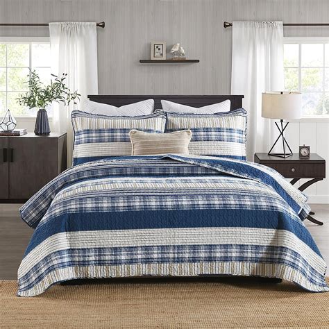 Amazon.com: YUMIYUSHI Quilt Queen Size - Cotton Striped Queen Quilt Set ...