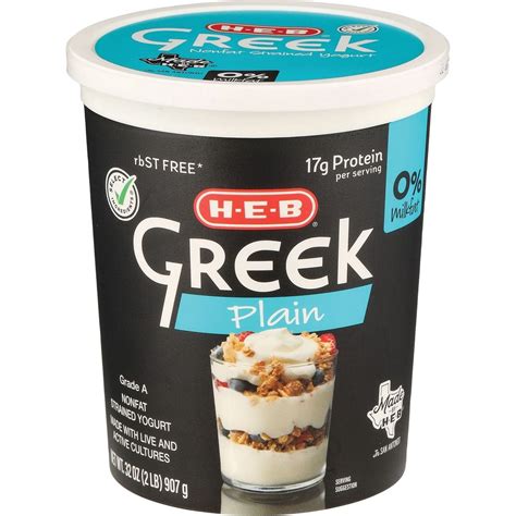 H-E-B 17g Protein Nonfat Greek Yogurt - Plain - Shop Yogurt at H-E-B