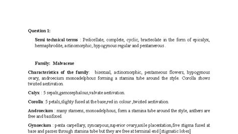 Practical Notes on Malvaceae & DNA Extraction - Course Code: edjeuegf ...