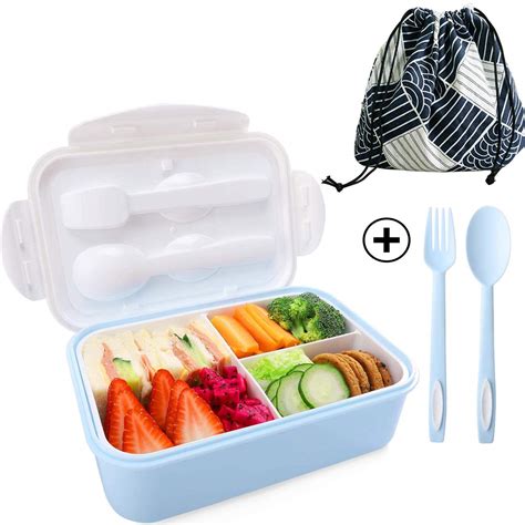 Buy JiaHome 1400ml Blue Lunch Box, with Lunch Bag, Bento Box with 3 ...