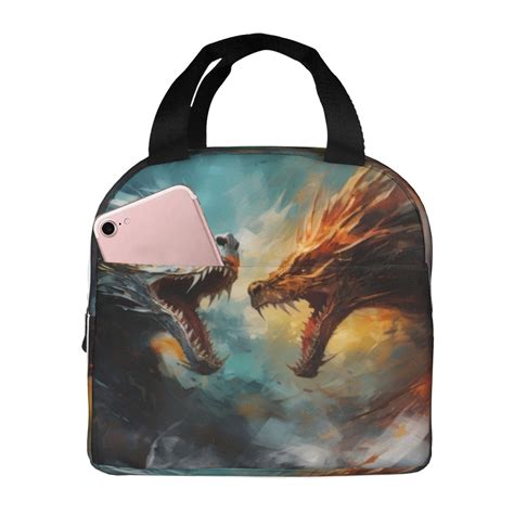 Disketp White And Red Sketch Dragon Lunch Bag for Women Men, Leakproof Thermal Cooler Sack Food ...