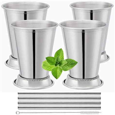 Mint Julep Cups Set Of 4 With Straws Polished Inside | Desertcart INDIA