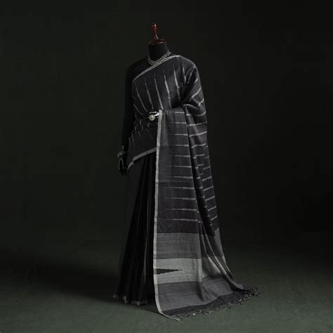 Black Handspun Handloom Cotton Godavari Jamdani Saree