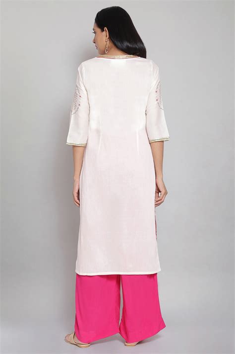 Buy Off-White Mandarin Collar Printed Straight kurta Online for Woman ...