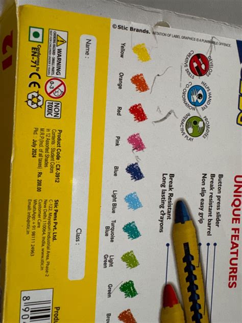 Stic 12 Retractable Unbreakable Crayon Colouring Book Toddler Grip ...