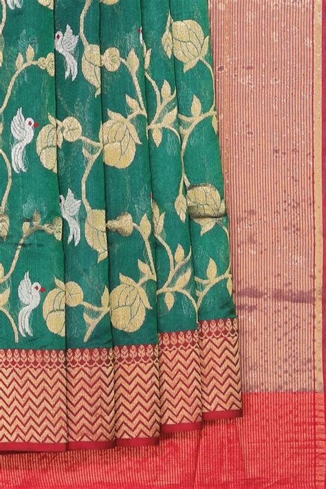 Chanderi Cotton Silk Leaf-Green Saree – Kalanjali