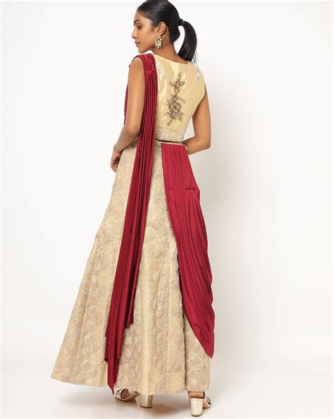 VXFJ8614 Made to Measure Pre-Draped Dupatta on Embroidered Net Lehenga ...