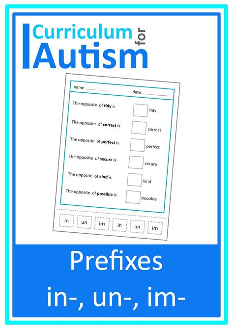 Prefixes In, Im, Un Opposites Cut & Paste Vocabulary Worksheets Autism ...