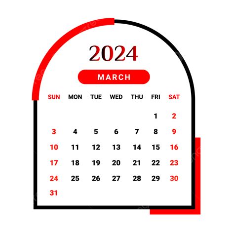 2024 March Month Calendar With Red And Black Unique Design Vector ...
