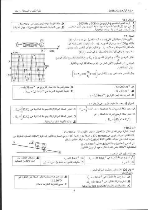 فيزياء كلية الطب بوجدة 2016 - مواضيع الفيزياء