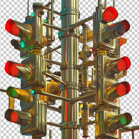 A composition filled with multiple traffic lights on transparent ...