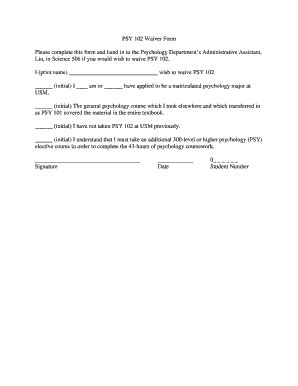 Fillable Online usm maine PSY 102 Waiver Form Please complete this form ...
