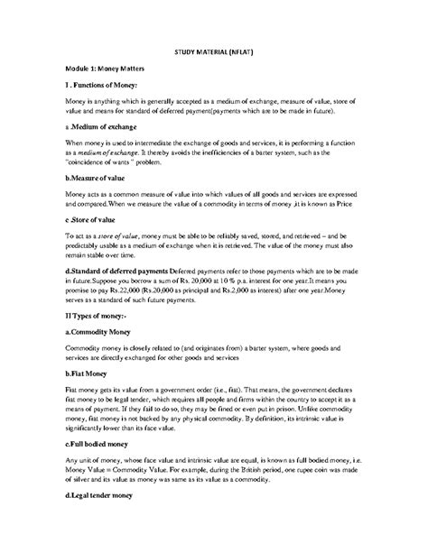 NFLAT-2022: Comprehensive Study Materials on Money Matters - Studocu