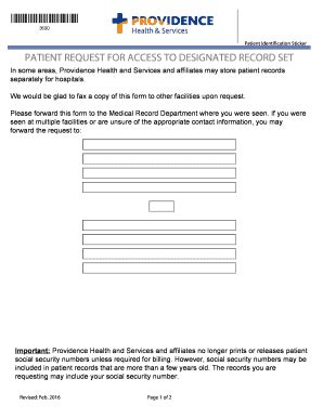 Fillable Online www2 providence Patient Identification Sticker PATIENT ...