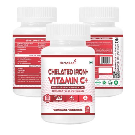 HerbalLeaf Chelated Iron with Vitamin C, B12, Folic Acid & Zn ...
