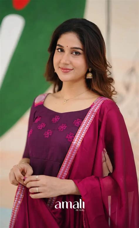 Dark Purple and Pink Chettinad Cotton Anarkali – Amali Salwars