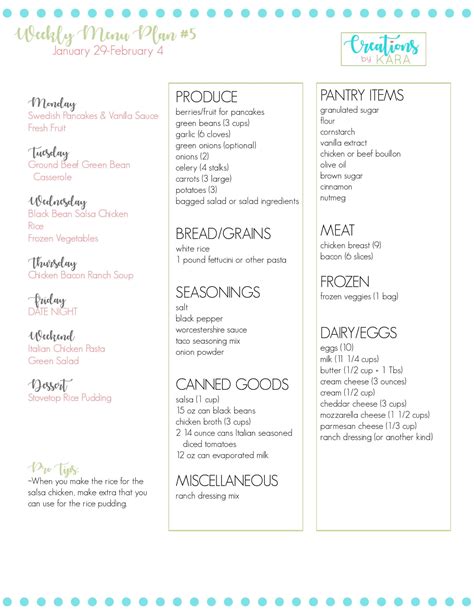 Weekly Menu Plan 的图像结果