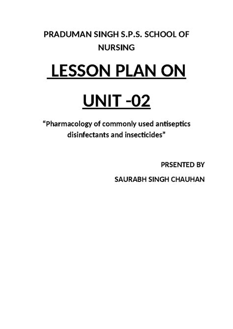 Lesson PLAM UNIT-2 Pharmacology BSC Nursing 3RD SEM - PRADUMAN SINGH S ...