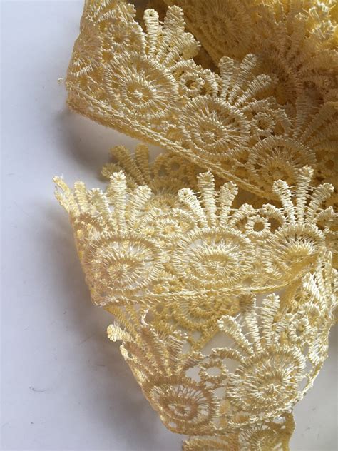 Buy Pale Yellow Trim, Lace by the Yard, Fancy Cotton Lace, Scalloped ...