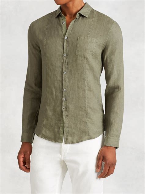 John Varvatos Linen Shirt in Green for Men - Lyst