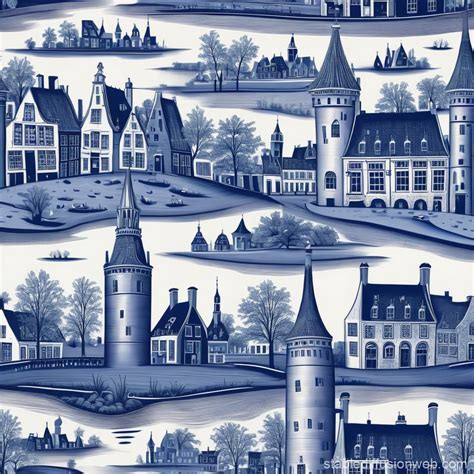 delft blue pottery pattern landscape with town Prompts | Stable ...