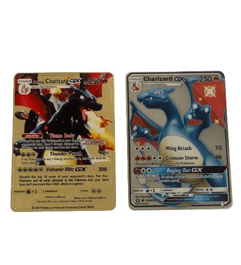 Buy Shining Charizard Gx, Custom Gold Metal Pokemon Cards 2Pc Online at ...