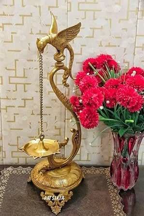 Buy ARTSIKIA Brass Parrot Design Hanging Bird Peacock Diya Oil Wick ...