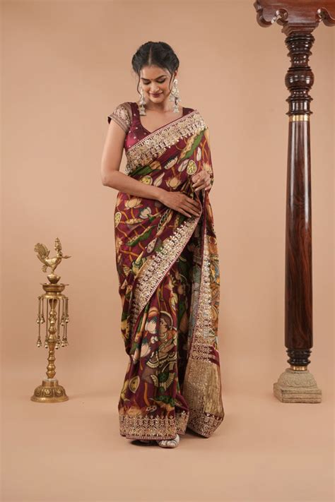Burgandy Gajji Silk Saree with Gotta Patti Border,Crushed zari pallu ...