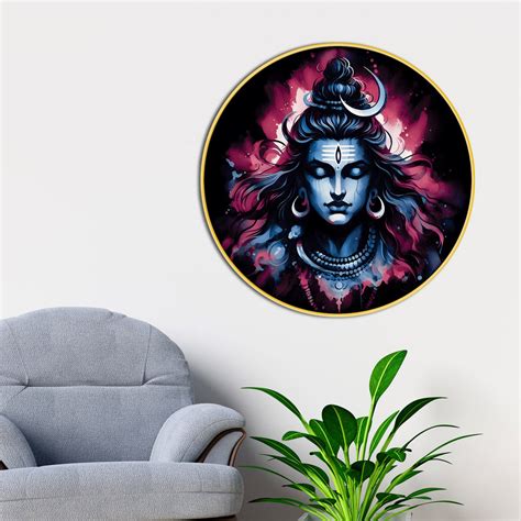 Shiva Trishul Circular Art Modern Spiritual Wall Hanging Painting