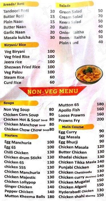 Menu at Roti House, Hyderabad