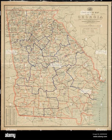 Post route map of the State of Georgia showing post offices with the ...