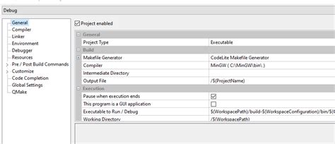 Image result for CMake CodeLite Project Settings